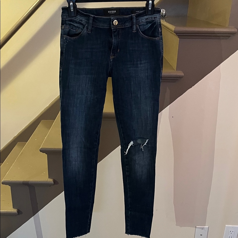 GUESS Women's Dark Blue Skinny Distressed Jeans